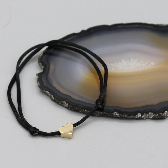 Jewelry heart black gold string bracelet adjustable fashion delicate brand new - Picture 2 of 7